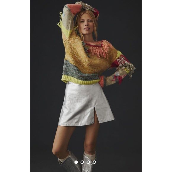 By Anthropologie Fringed Colorblock Sweater Size L